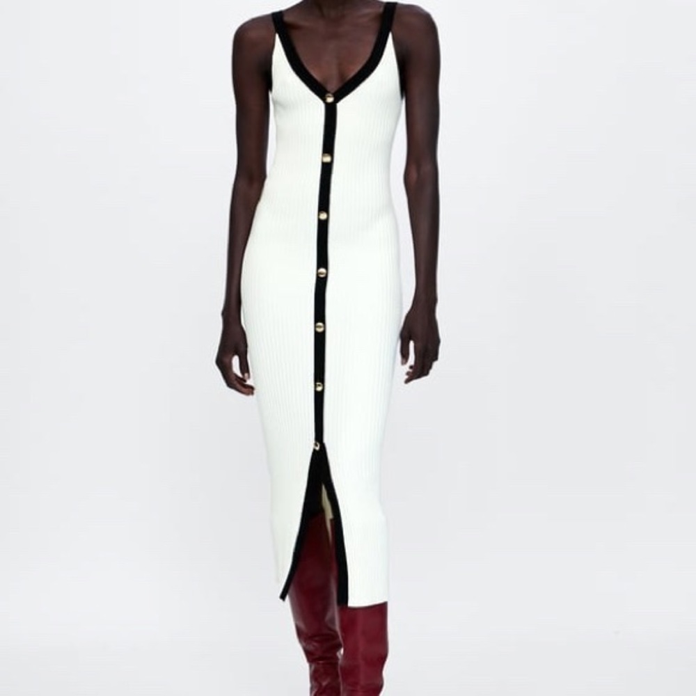 Zara Knit Cream and Black Maxi Dress Small